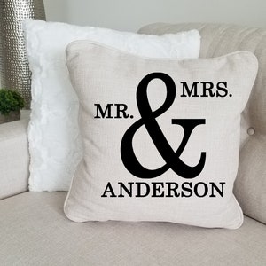 Mr Mrs Throw Pillow Cover Gift Pillow Cover for Wedding Bride Custom Pillow Cover for House Warming Personalized Throw Pillow Home Decor