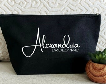 Personalized Name Makeup Bag: Large Canvas Cosmetic Bag, Bridal Party Gift
