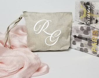 Monogram Makeup Bag| Cosmetic Bag| Bridal Party Gift| READY TO SHIP| Wedding| Bachelorette Party| Birthday Gift|Personalized| Monogram Bag