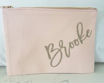 Custom Name Makeup Bag: Large Blush Pink Cosmetic Bag