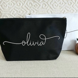 Custom Name Makeup Bag: Large Canvas Cosmetic Bag, Bridal Party Gift