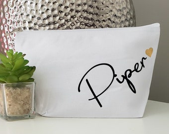 Custom Name Makeup Bag: Large Canvas Cosmetic Bag