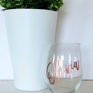 Custom Stemless Wine Glass Personalized Wine Glass Name Wine Glass Bridesdaid Wine Glass Party Favor Glass Bachelorette Glass image 3