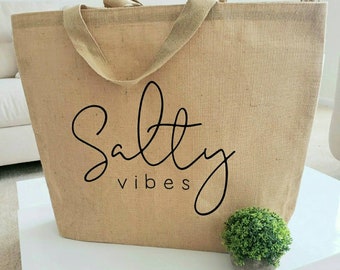 Personalized Extra Large Burlap Beach Tote Bag