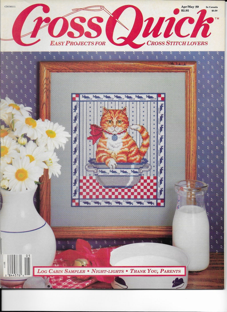Cat Cross Stitch Cross Quick Magazine Apr May 89 Log Cabin Etsy