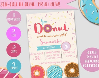 Donut Birthday Invitation, Printable Party Invites (Digital File)