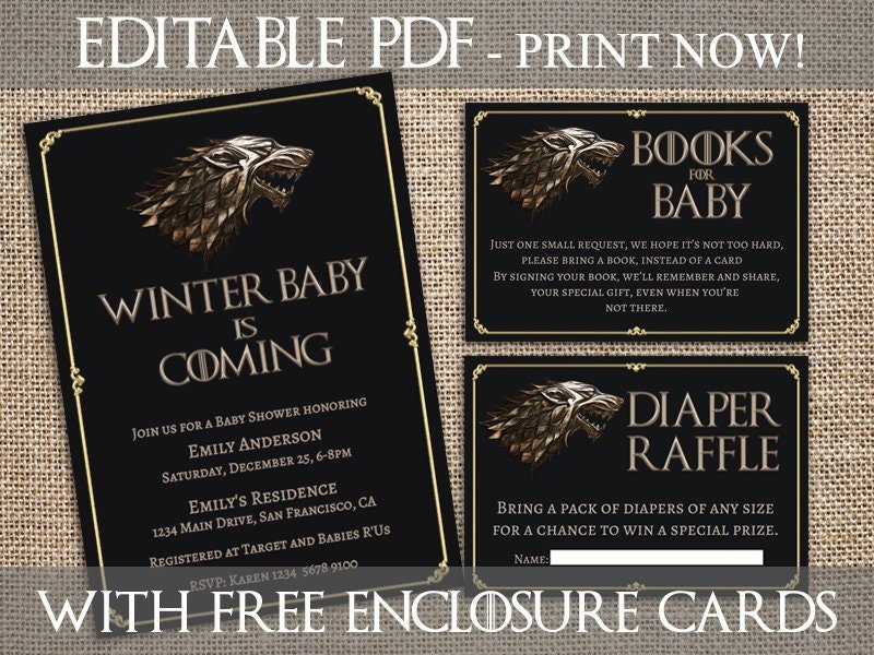 Invitations Paper game of thrones invitation template baby shower cards ...