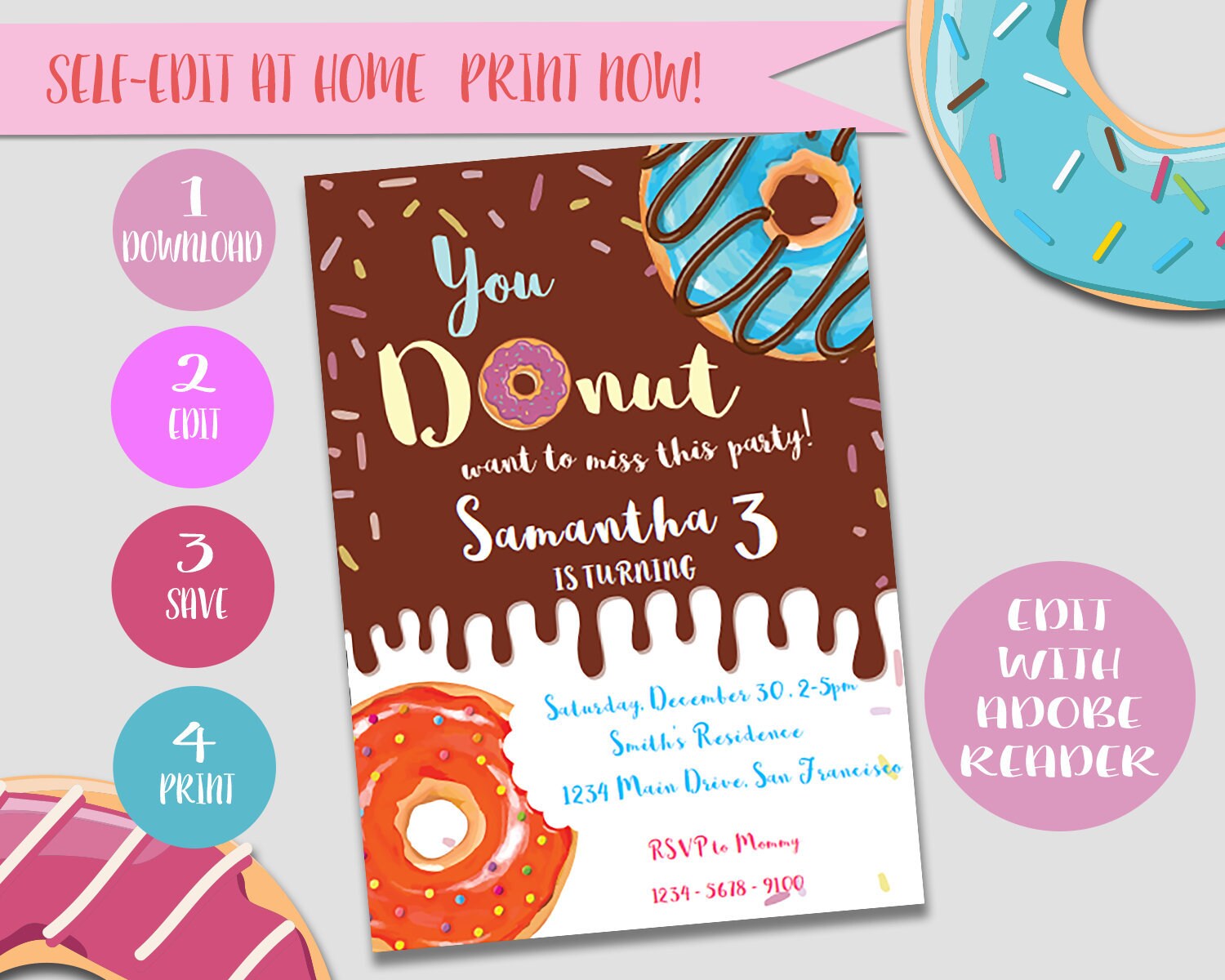 Donuts / Invitation / Invites / Donuts Birthday Invitation / | Etsy