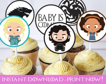 Adornos para cupcakes de baby shower de Dragon GOT
