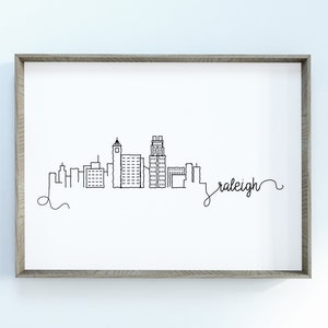 Raleigh City Skyline Print | Minimalist Black & White Wall Art | Raleigh, North Carolina Skyline Digital Download