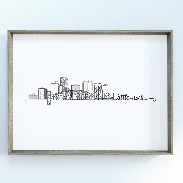 Little Rock City Skyline Print | Minimalist Black & White Wall Art | Little Rock, Arkansas Skyline Digital Download