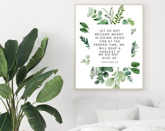 Galatians 6:9 Scripture Wall Art Digital Print | Watercolor Eucalyptus Print