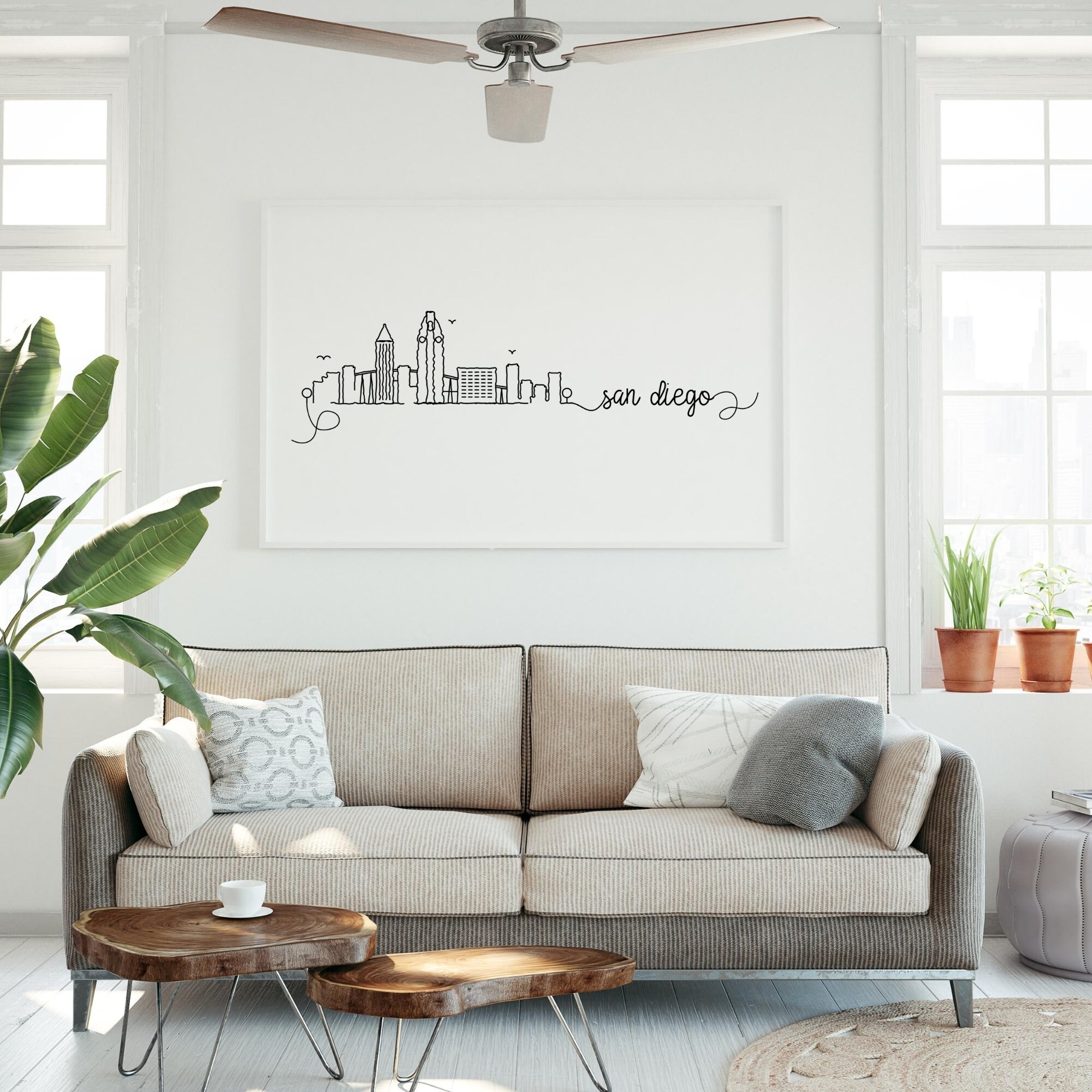San Diego City Skyline Print | Minimalist Black & White Wall Art | San ...