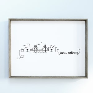 New Orleans City Skyline Druck | Minimalistisch Schwarz &Weiß Wandkunst | New Orleans, Louisiana Skyline Digitaler Download