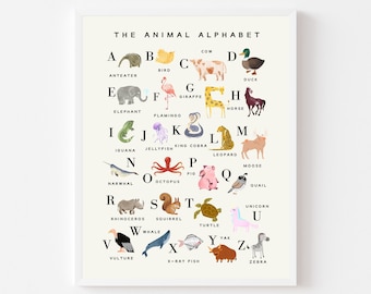 Watercolor Animal Alphabet | ABC's of Animals Digital Download/Poster/Print