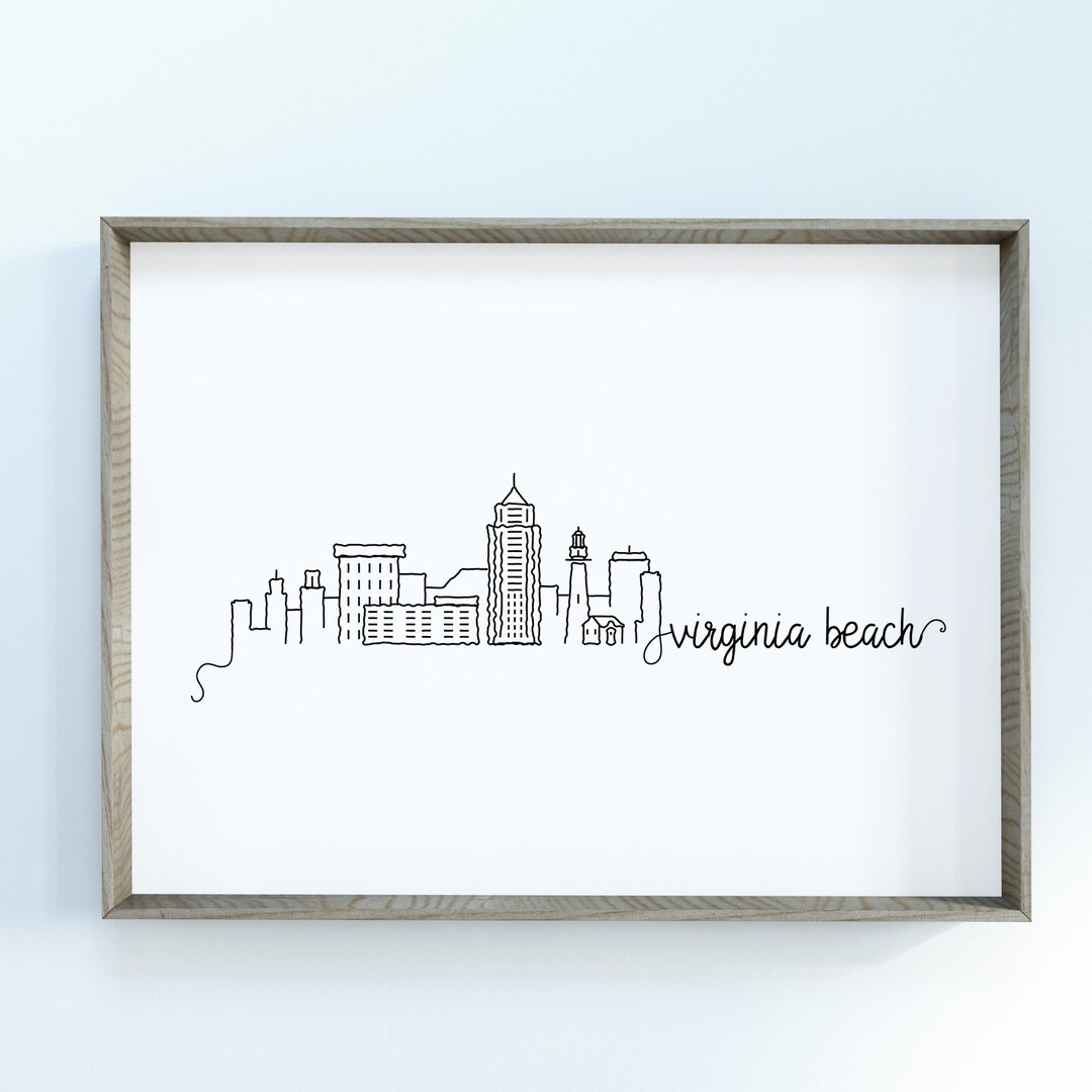 Virginia Beach City Skyline Print Minimalist Black & White Wall Art