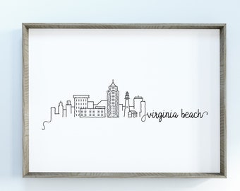 Virginia Beach City Skyline Print | Minimalist Black & White Wall Art | Virginia Beach, Virginia Skyline Digital Download