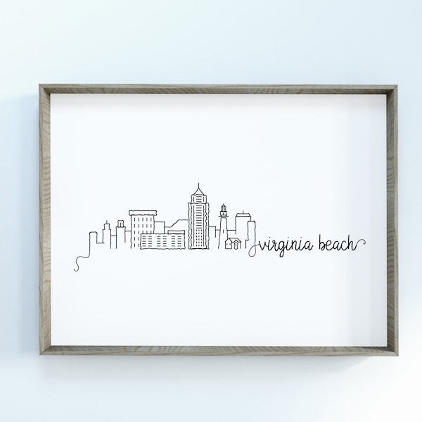 Virginia Beach City Skyline Print | Minimalist Black & White Wall Art | Virginia Beach, Virginia Skyline Digital Download