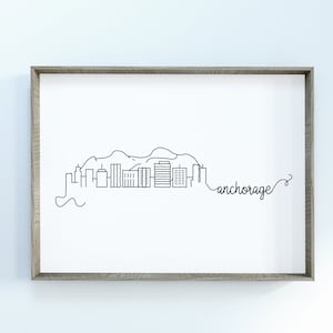 Anchorage City Skyline Print | Minimalist Black & White Wall Art | Anchorage, Alaska Skyline Digital Download