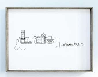 Milwaukee City Skyline Print | Minimalist Black & White Wall Art | Milwaukee, Wisconsin Skyline Digital Download