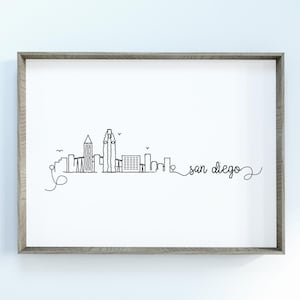 San Diego City Skyline Print | Minimalistische zwart-wit kunst aan de muur | San Diego, Californië Skyline Digitale Download