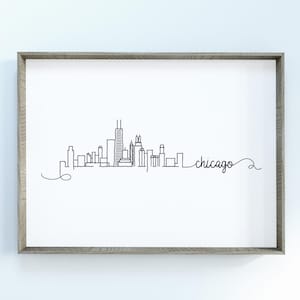 Chicago City Skyline Print | Minimalist Black & White Wall Art | Chicago, Illinois Skyline Digital Download