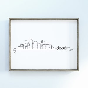 Phoenix City Skyline Druck | Minimalistisch Schwarz Weiß Wandkunst | Phoenix, Arizona Skyline Digitaler Download