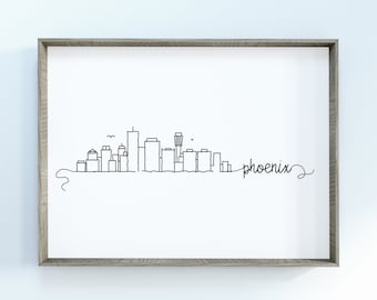 Phoenix City Skyline Print | Minimalist Black & White Wall Art | Phoenix, Arizona Skyline Digital Download