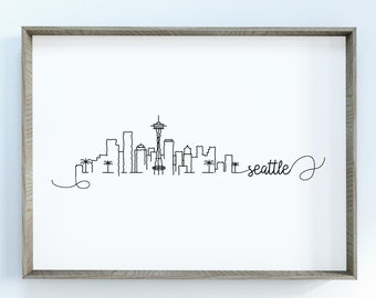 Seattle City Skyline Print | Minimalist Black & White Wall Art | Seattle, Washington Skyline Digital Download