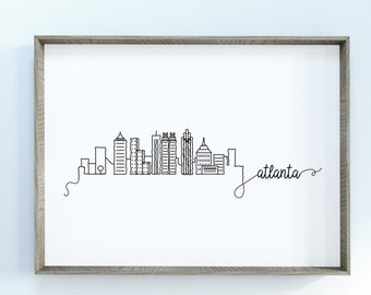 Atlanta City Skyline Print | Minimalist Black & White Wall Art | Atlanta, Georgia Skyline Digital Download