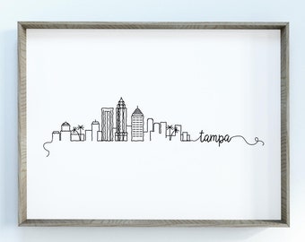 Tampa City Skyline Print | Minimalist Black & White Wall Art | Tampa, Florida Skyline Digital Download