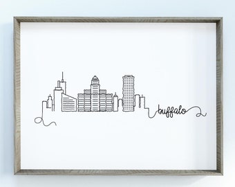 Buffalo City Skyline Print | Minimalist Black & White Wall Art | Buffalo, New York Skyline Digital Download