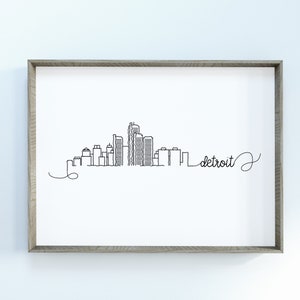 Detroit City Skyline Print | Minimalist Black & White Wall Art | Detroit, Michigan Skyline Digital Download