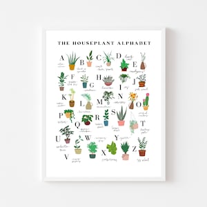 Houseplant Alphabet Print (Cursive) | Flowers/Succulent/Indoor Houseplant/Tree ABC&#39;s Art Print/Poster Digital Download