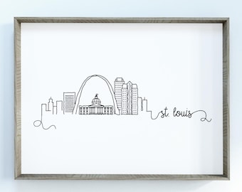 St. Louis City Skyline Print | Minimalist Black & White Wall Art | St. Louis, Missouri Skyline Digital Download