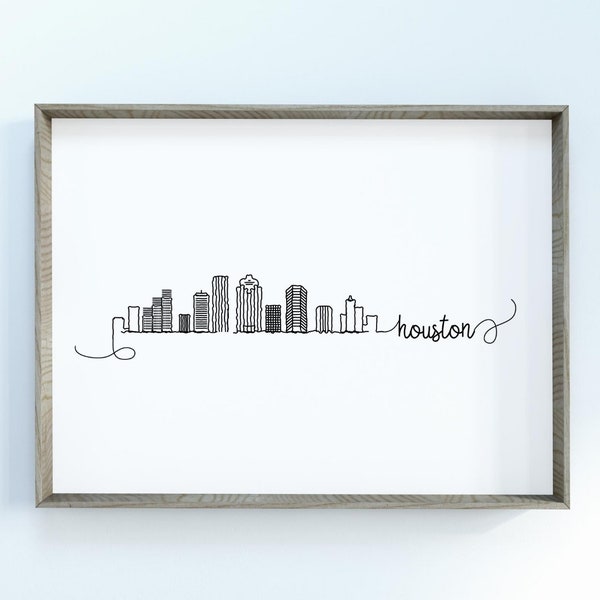 Houston City Skyline Print | Minimalist Black & White Wall Art | Houston, Texas Skyline Digital Download