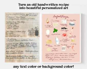 Handwritten Illustrated Family Recipe | Turn one of your or your family member's old recipe cards into personalized & meaningful art!