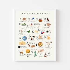 Texas Alphabet Print / State of Texas Wall Art Print / Póster de Texas ABC / Descarga digital
