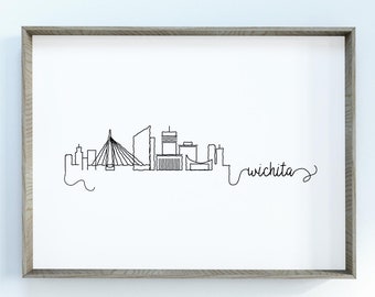 Wichita City Skyline Print / Minimalista Black & White Wall Art / Wichita, Kansas Skyline Digital Download