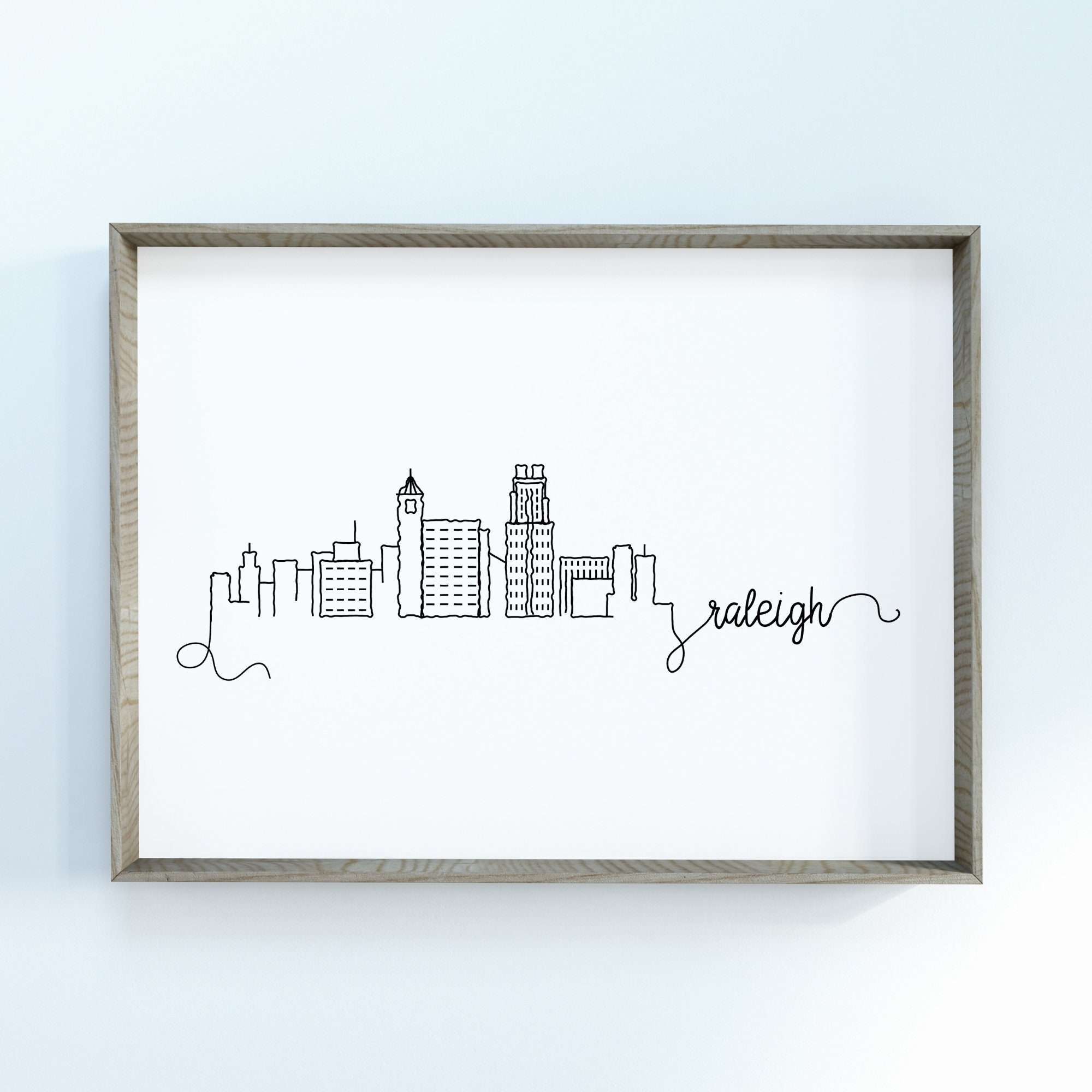 Raleigh City Skyline Print | Minimalist Black & White Wall Art | Raleigh, North Carolina Skyline Digital Download
