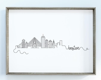 Boston City Skyline Print | Minimalist Black & White Wall Art | Boston, Massachusetts Skyline Digital Download