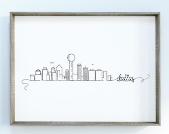 Dallas City Skyline Print | Minimalist Black & White Wall Art | Dallas, Texas Skyline Digital Download