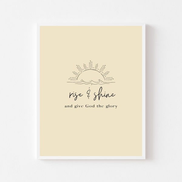 Rise And Shine And Give God The Glory Print | Yellow Pastel Abstract Sunburst Wall Art Print