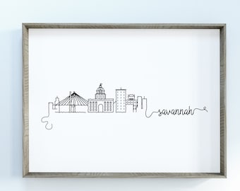 Savannah City Skyline Print | Minimalist Black & White Wall Art | Savannah, Georgia Skyline Digital Download