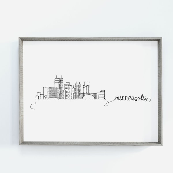 Minneapolis City Skyline Print | Minimalist Black & White Wall Art | Minneapolis, Minnesota Skyline Digital Download