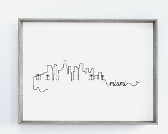 Miami City Skyline Print | Minimalist Black & White Wall Art | Miami, Florida Skyline Digital Download