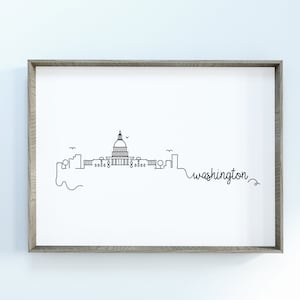 Washington DC City Skyline Print | Minimalistische zwart-wit kunst aan de muur | Washington DC Skyline Digitale Download
