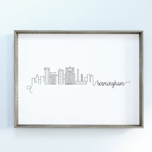 Birmingham City Skyline Druck | Minimalistisch Schwarz &Weiß Wandkunst | Birmingham, Alabama Skyline Digitaler Download