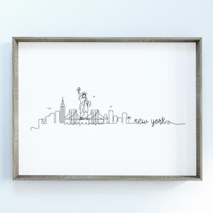 New York City Skyline Print | Minimalist Black & White Wall Art | New York City, New York Skyline Digital Download
