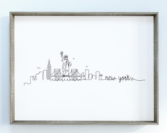 New York City Skyline Print | Minimalist Black & White Wall Art | New York City, New York Skyline Digital Download